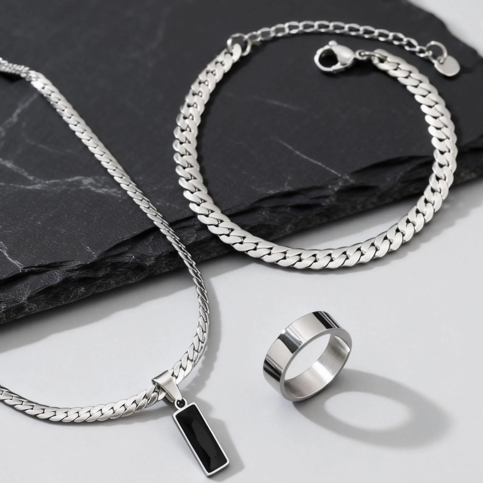 Cuban Stone Chain Jewelry Set — Stainless Steel