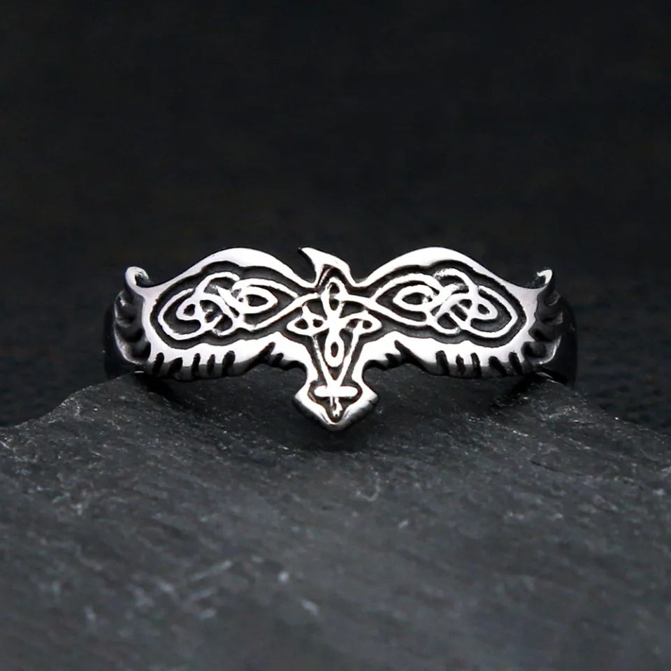 Vintage Simple Stainless Steel Vikings Raven Ring Fashion Nordic Celtic Knot Rings For Men Women Amulet Jewelry Dropshipping