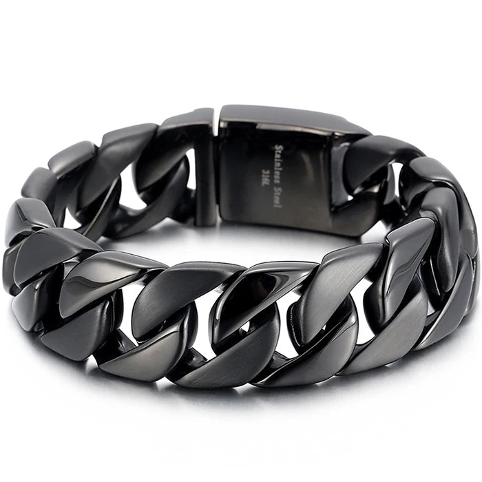 Matte Polished Gold Color Stainless Steel Men's Bracelet for Man 20MM Curb Link Chain Wrist On Hand Bands Jewelry