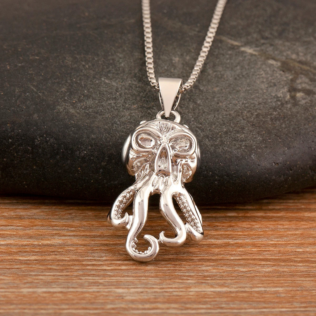 Nidin Trendy Cool Style Octopus Shape Charm Pendant Necklace For Female Male Copper Inlaid Zircon Jewelry Daily Party