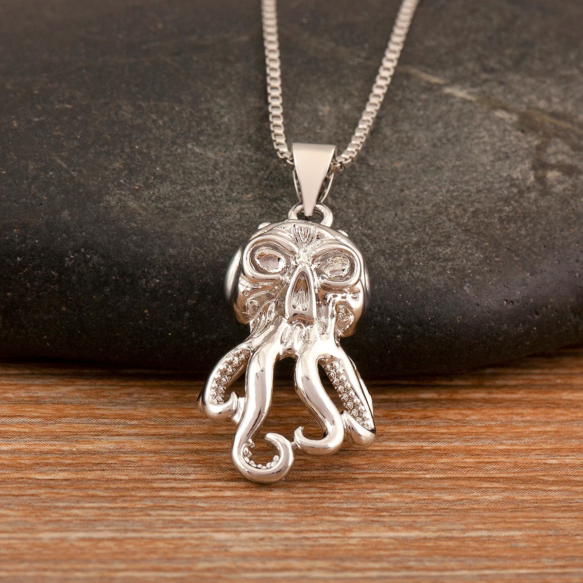 Nidin Trendy Cool Style Octopus Shape Charm Pendant Necklace For Female Male Copper Inlaid Zircon Jewelry Daily Party