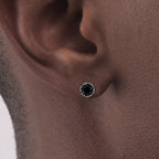 Black Crystal Stud Earrings — Silver