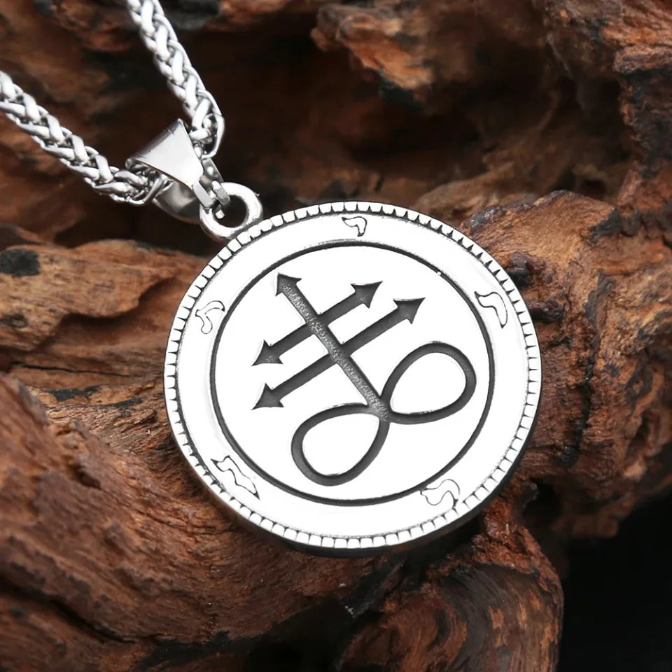 New Vintage Lucifer Pendant Necklaces For Men 316L Stainless Steel Punk Satan Leviathan Cross Amulet Jewelry Gifts