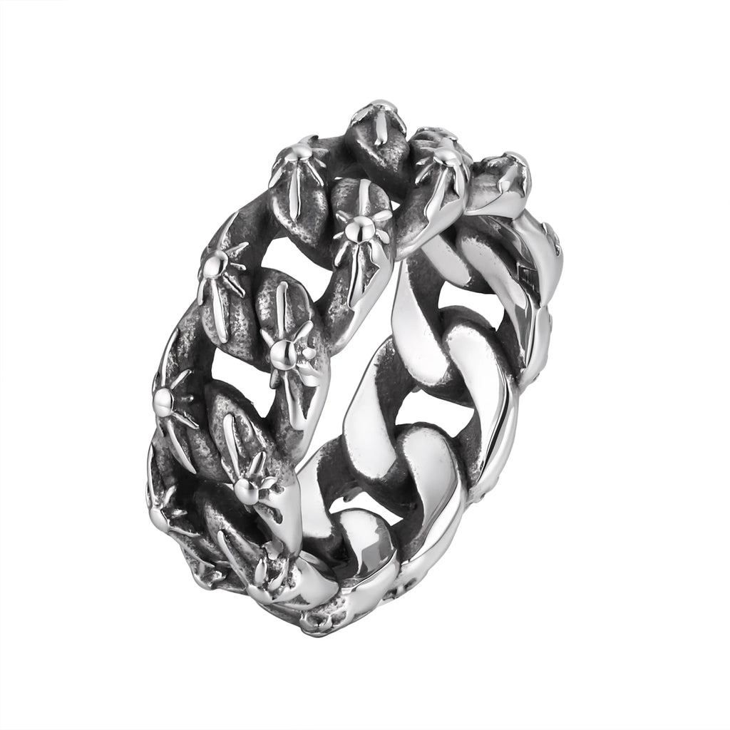 Fashion Unique Twist Chain Rings for Men Stainless Steel Geometric Pattern Chunky Ring Non-fading Vintage Finger Jewelry Gift