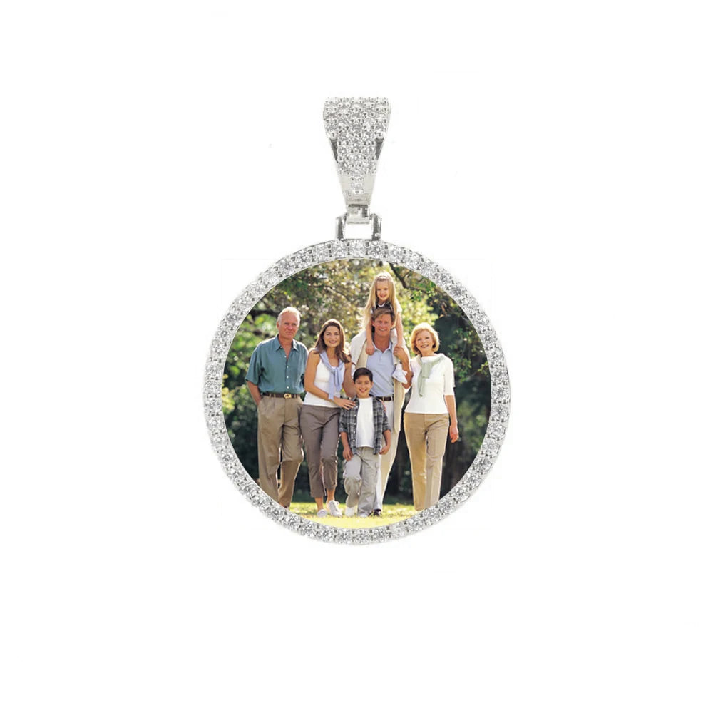 Iced Out Photo Pendant Necklace 35MM Circle