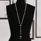 Vintage Catholic Rosary Necklace — Glass Bead Crucifix Cross