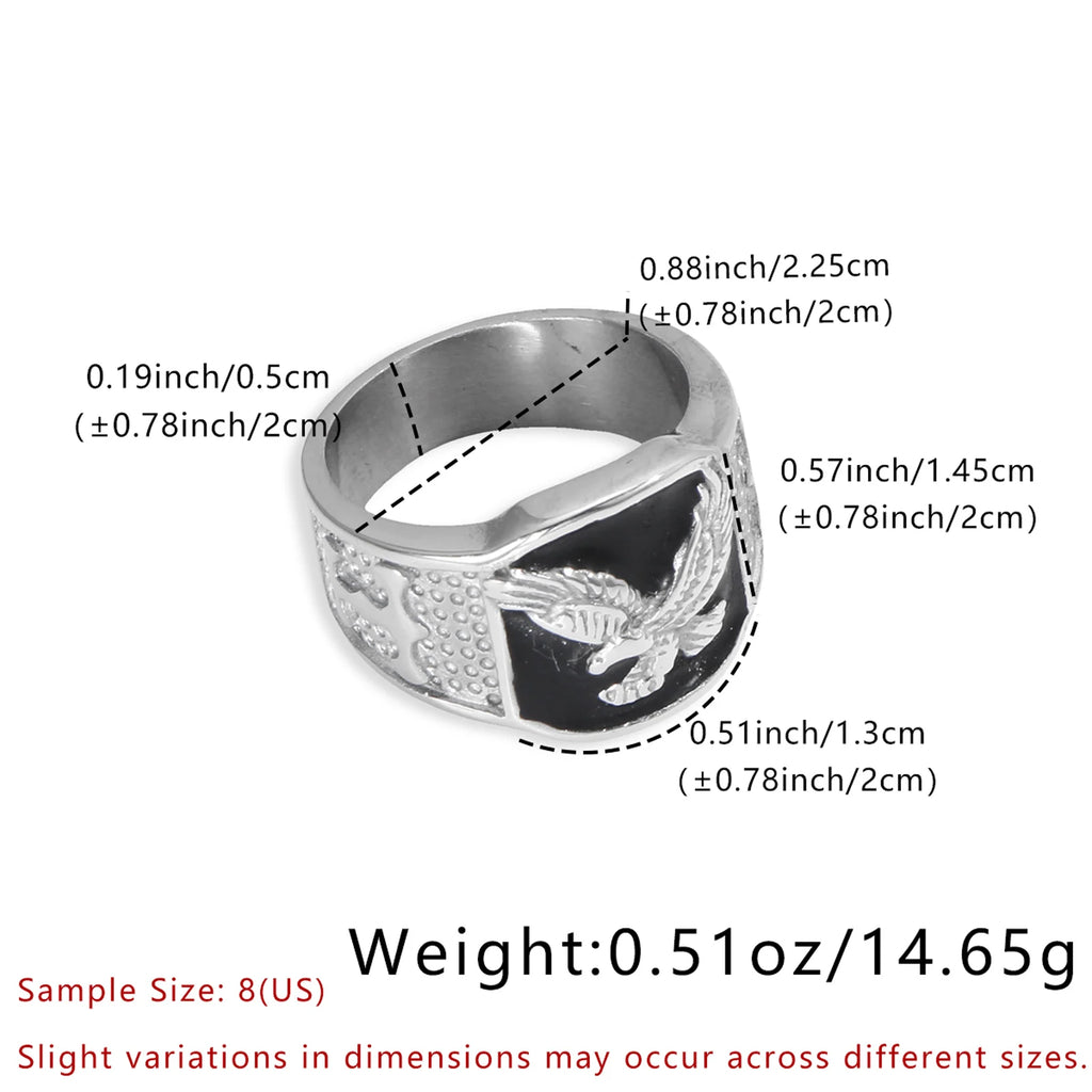 Black Enamel Eagle Signet Ring Closed Band — Stainless Steel