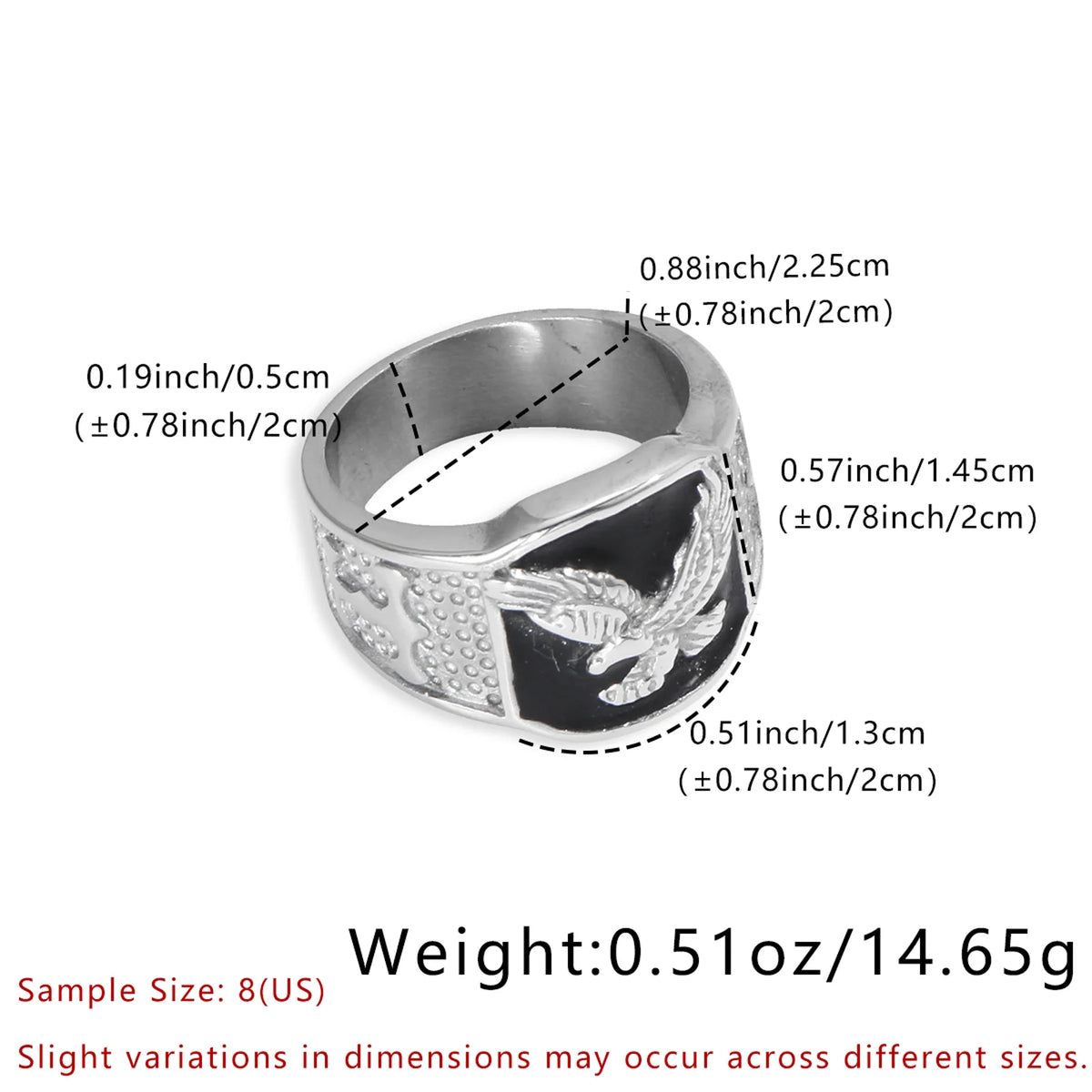 Black Enamel Eagle Signet Ring Closed Band — Stainless Steel