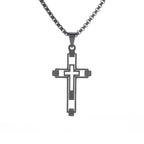 Vintage Christian Jesus Cross Stainless Steel Pendant Little Angel Prayer Necklace Men Women Faith Amulet Jewelry
