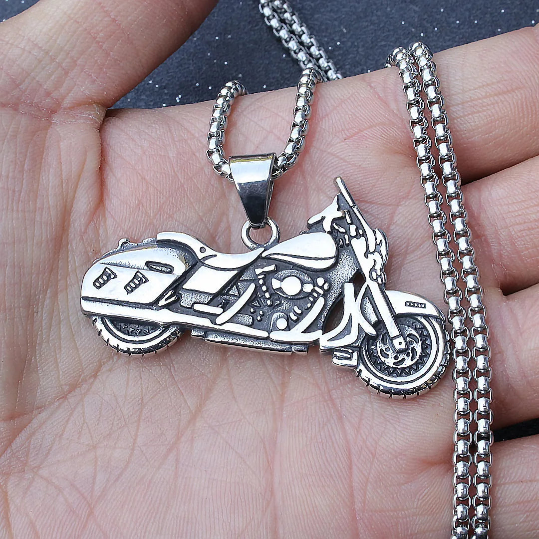 Silver Motorcycle Box Chain Pendant Necklace