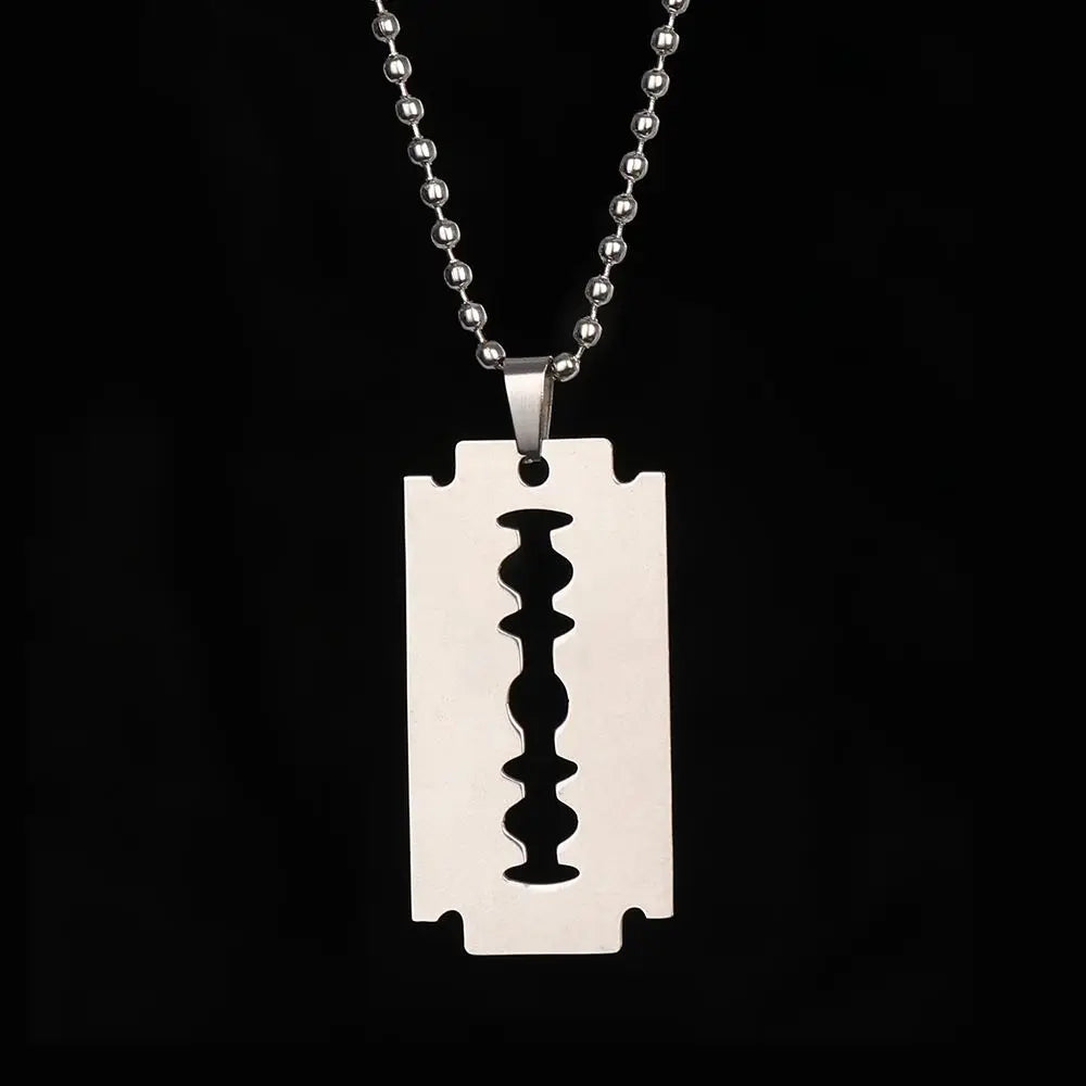 Unisex Stainless Steel Razor Blade Shaped Pendant Dogtag Necklace Brand New Dogtag Necklace Unique Razor Blade Shaped