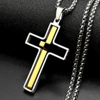 Christian Two-Tone Double Rotatable Cross Stainless Steel Jesus Amulet Pendant Necklace for Women Men Gold Color Chain