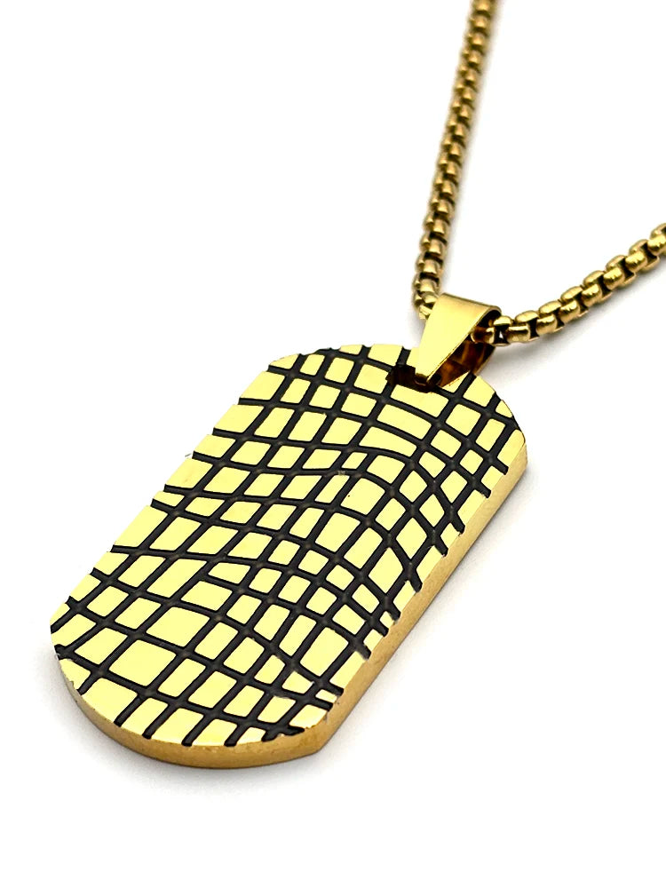 Grid Groove Dog Tag Pendant Necklace For Women Men Hip Hop Stainless Steel Male Punk Street Power Chain Jewelry
