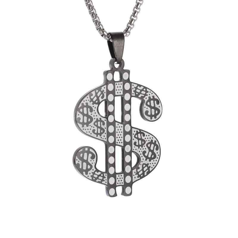 Men\'s Hip Hop Iced Out Dollar Sign Money Pendant Necklace Men\'s Punk Rap Rock Party Jewelry