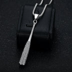 Iced Out Baseball Bat Pendant Necklace — Two-Tone Steel
