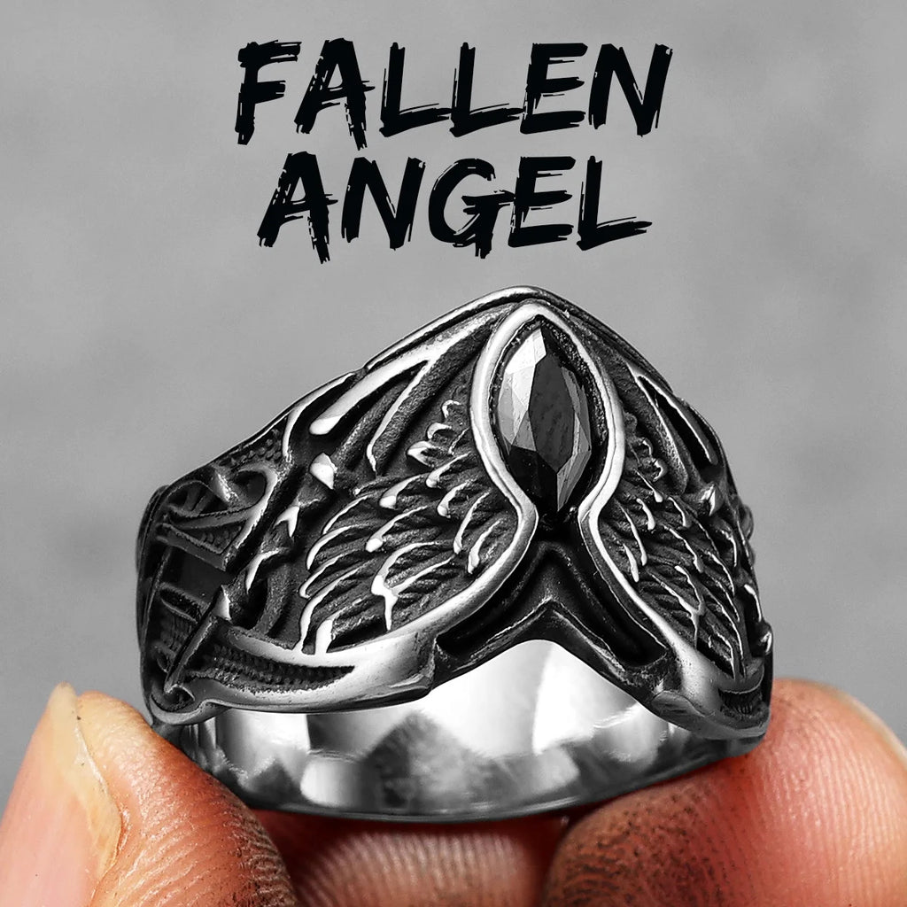 Angel Wings Gemstone Ring — Stainless Steel