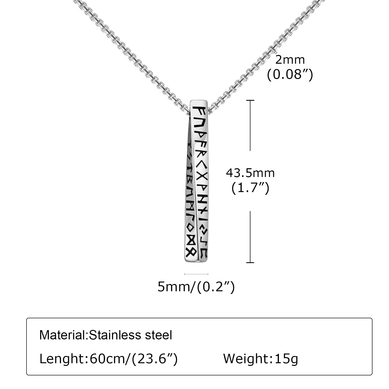 Viking Rune 3D Mobius Bar Pendant — Stainless Steel