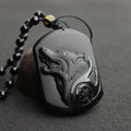Obsidian Wolf Black Pendant Necklace