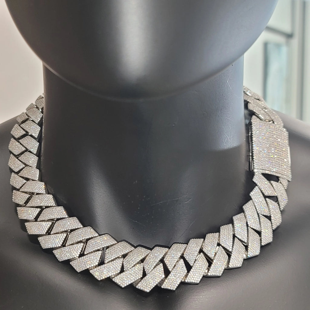 Fashion 24MM Diamond-Shaped Cuban Chain Durable Laser Engraving On The Back Icy Hip Hop Necklace Rap Bracelet Gift For