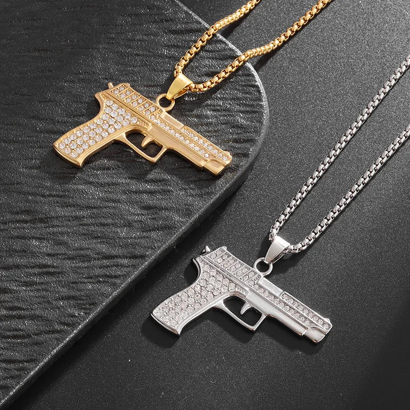 Iced Out Gun Pendant Necklace