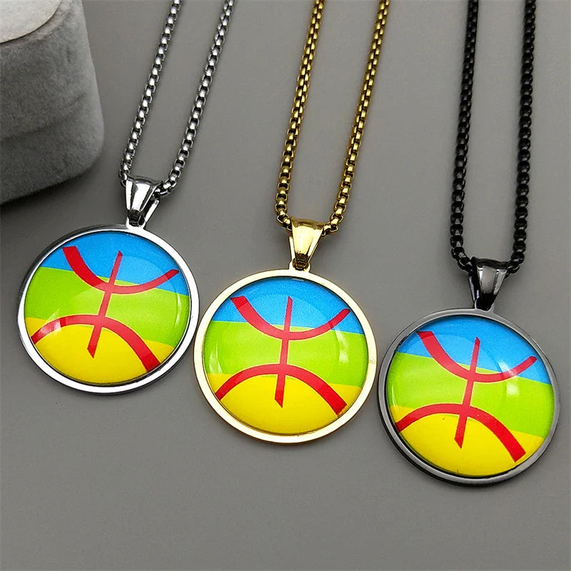 Steel Pendant Africa Berbers Symbol Glass Amazigh