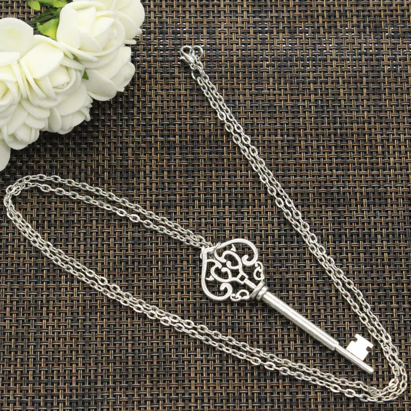 Vintage Skeleton Key 69MM Pendant Necklace Silver