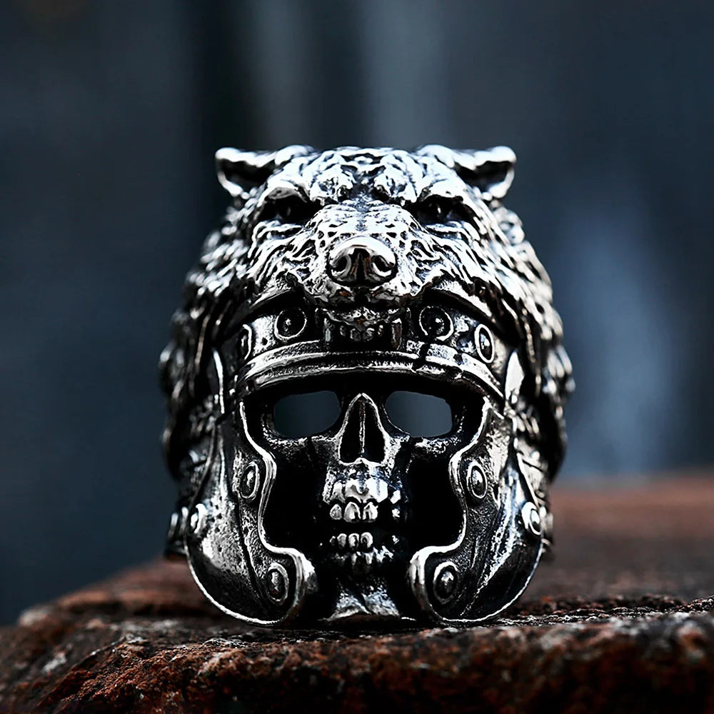 Vintage Domineering Viking Wolf Head Ring For Men Boys Punk Hip Hop 316L Stainless Steel Skull Rings Fashion Amulet Jewelry Gift