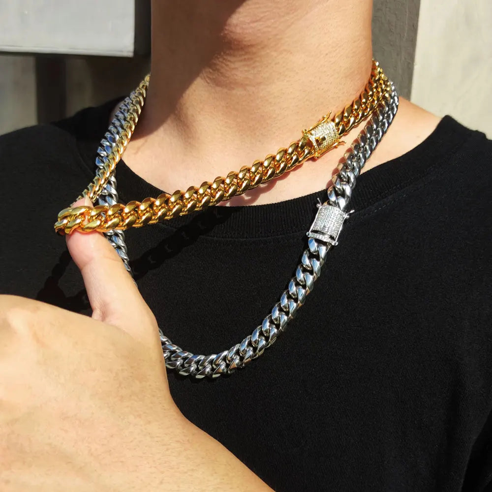 Iced Out Cuban Chain Necklace Stainless Steel 6-16MM
