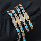 Cuban Iced Out Gold Necklace Blue Opal CZ