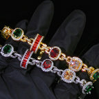Gold Iced Out Chain Necklace Ruby Emerald 18K