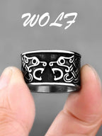 Viking Double Wolf Rune Ring, Black — Stainless Steel