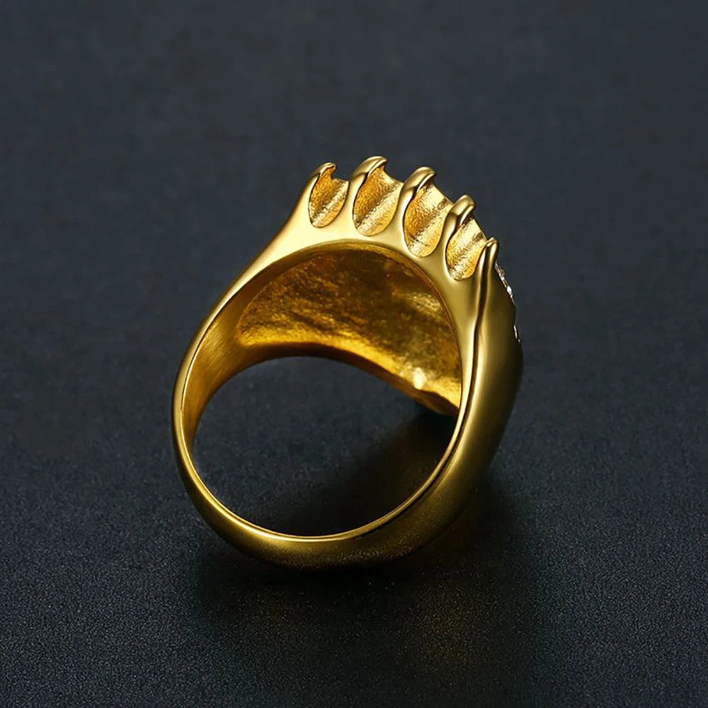 Lion Head Ring Gold Silver 3D Animal Band — Stainless Steel