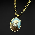 Catholic Padre Pio Saint Father Glass Medal Pendant Necklace for Women Men Stainless Steel Gold Color Religious Amulet Jewelry