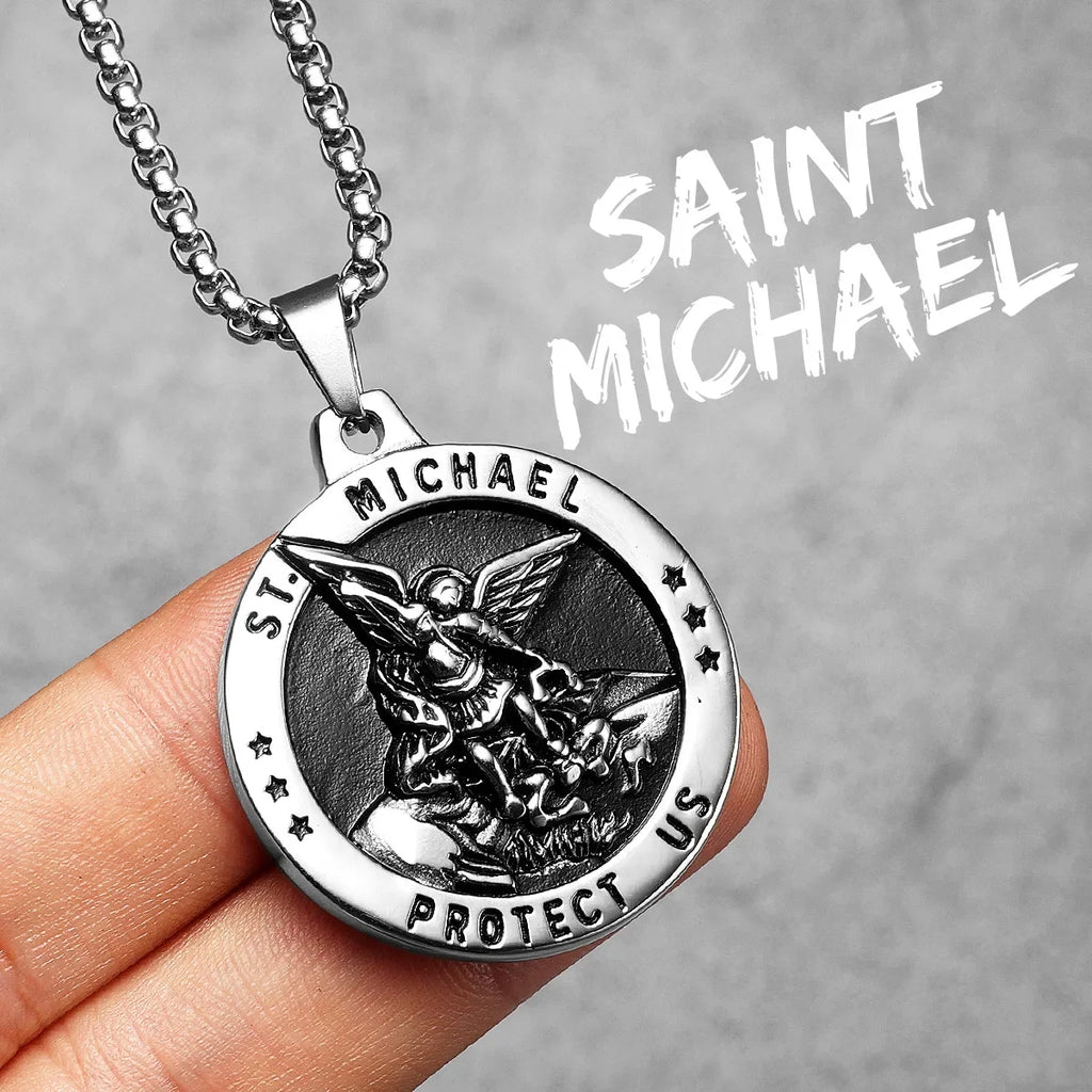 Arch Angel St.Michael Men Necklaces Stainless Steel Pendant Chain Powerful Amulet Vintage Cool Women Jewelry Gifts