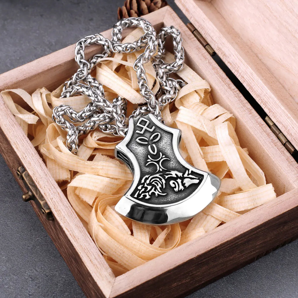 Stainless Steel Axe Pendant Vintage Viking Celtic Knot Wolf Amulet Rune Pendant Jewelry Men's Classic Trend Party