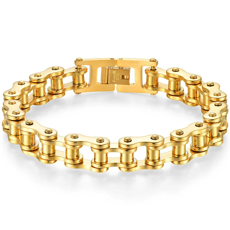 13MM Wide Men's Motorcycle Chain Bracelet Stainless Steel Bicycle Link Design Man Bracelets for Men Punk Rock Jewelry 9