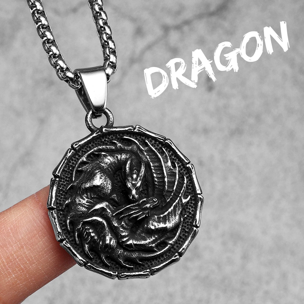 Dragon Shield Lightning Men Necklace Stainless Steel Pendant Chain Women Punk Fashion Jewelry New In Accessories Gifts