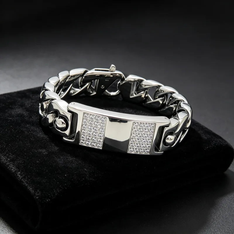 Heavy Chunky Cuban Link Chain Bracelet Jewelry High Quality Stainless Steel Zircon Bracelet Men Accessories