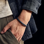 HX Mens Black Rattan Mobius Loop Bracelet Unique Vintage Style Adjustable Open Cuff Fashion Accessory
