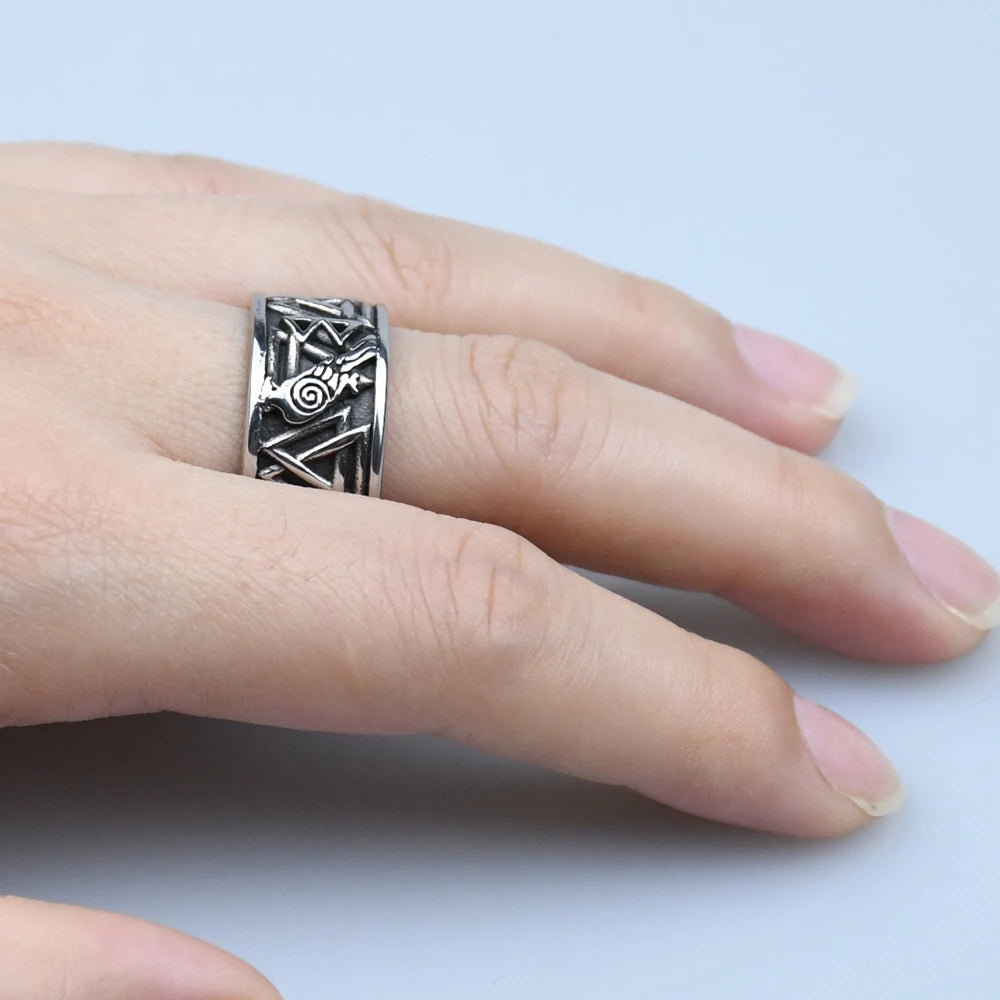 Viking Raven Valknut Amulet Ring — Stainless Steel
