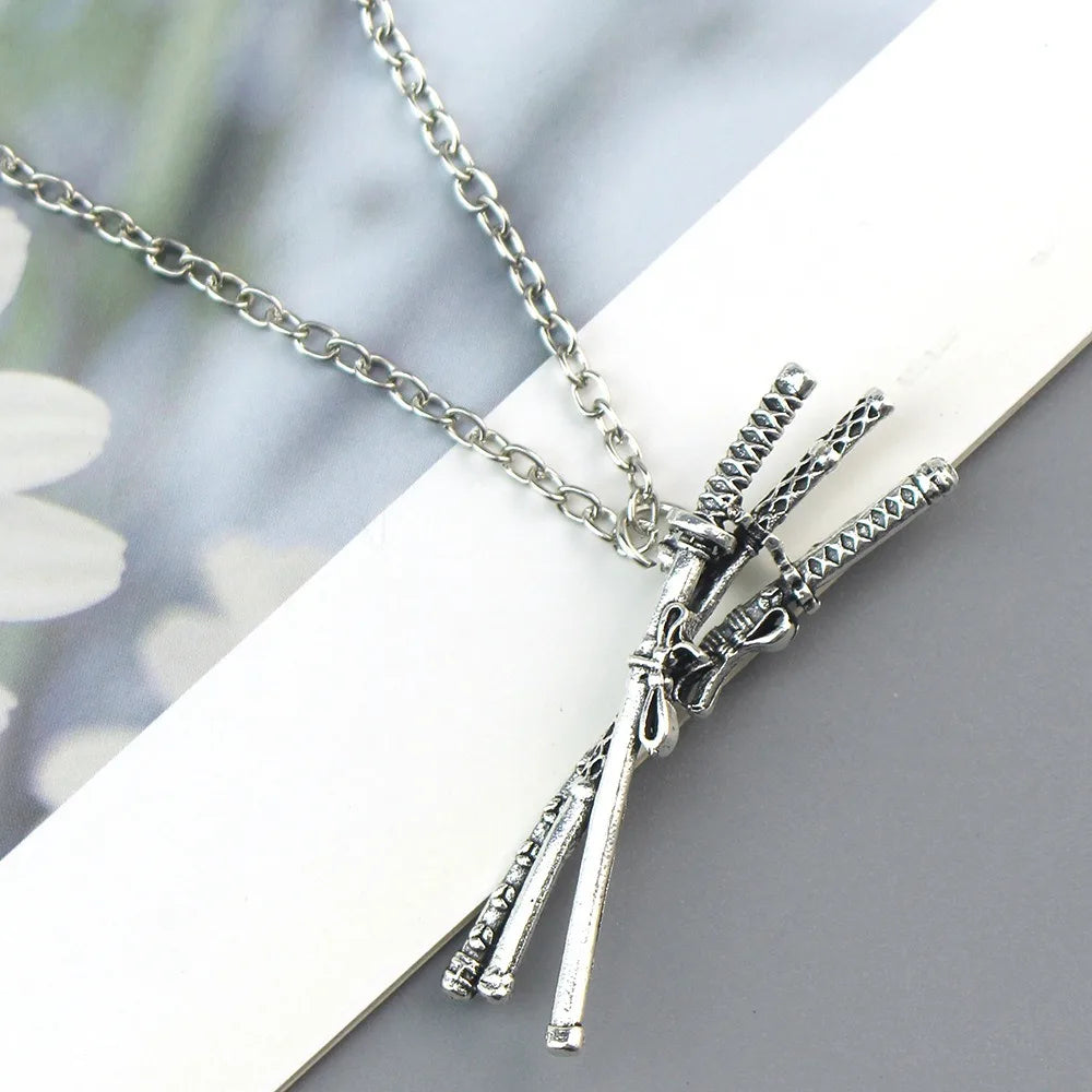 Cool Necklace Roronoa Zoro Three Knife Pendant Cosplay Anime Three Swords Flowing Pendant Vintage Samurai Sword Pendant