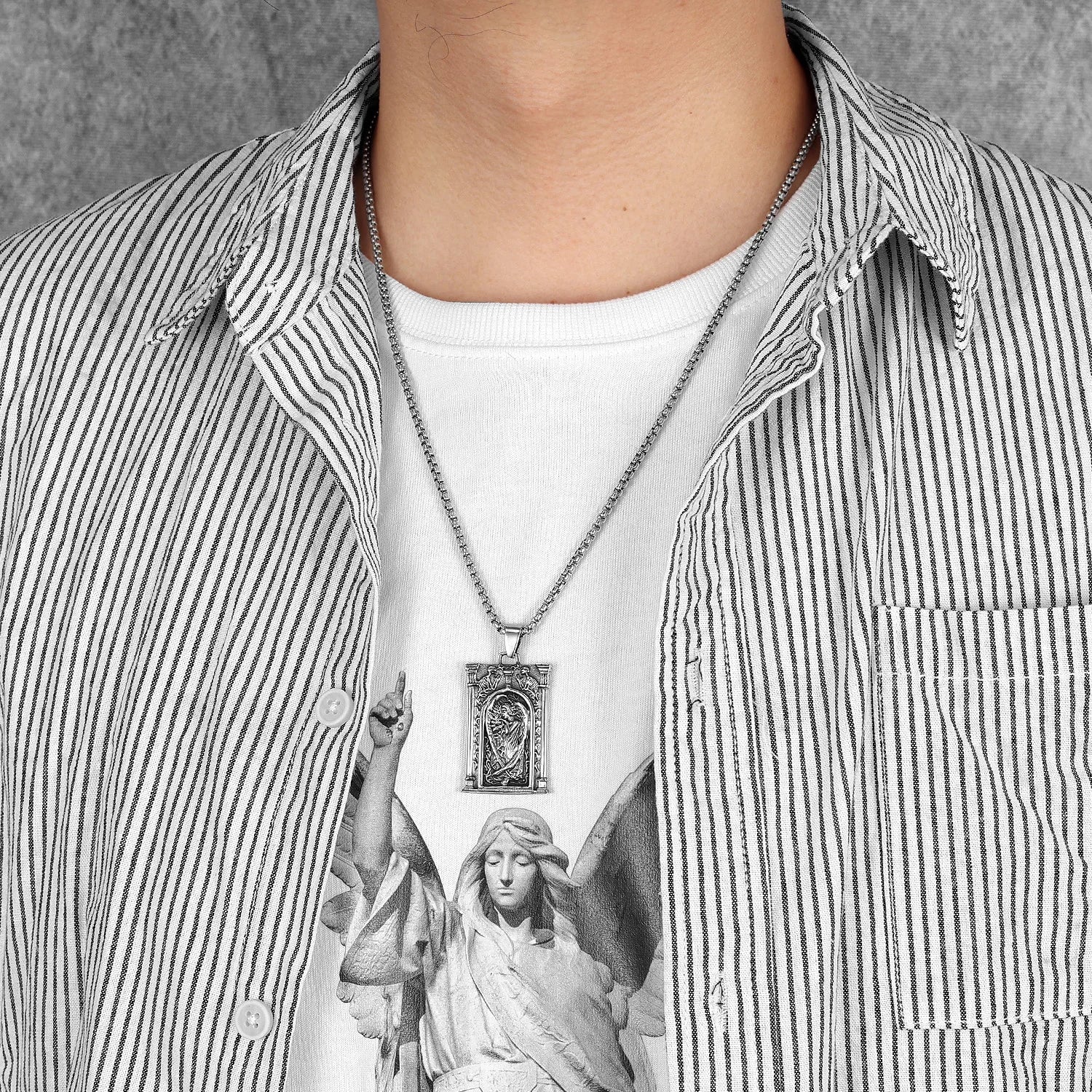 Angel Gabriel Pendant Necklace — Stainless Steel