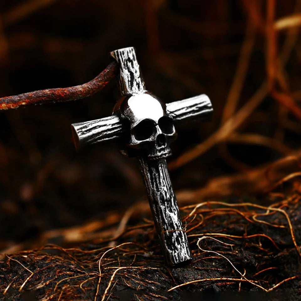 Gothic Stainless Steel Skull Cross Pendant Necklace For Men Women Fashion Punk Hip Hop Simple Necklaces Party Jewelry