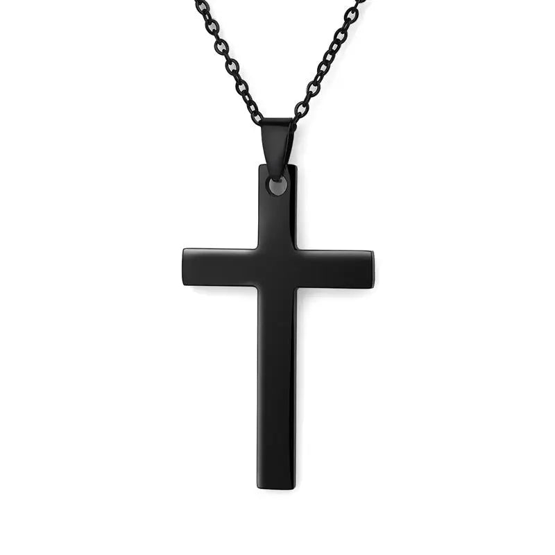 2022 Fashion Stainless Steel Necklace For Men Women Black Gold Color Silver Color Cross Pendant Chain Necklace Jewelry