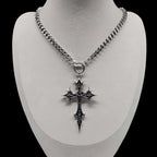 Gothic Rose Cross Pendant Choker Necklace — Stainless Steel