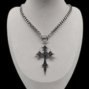 Gothic Rose Cross Pendant Choker Necklace — Stainless Steel