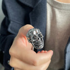 Retro Skull Statement Ring — Silver