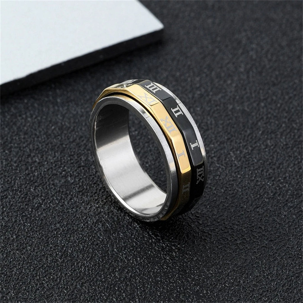 Roman Numeral Rotating Spinner Fidget Ring for Men