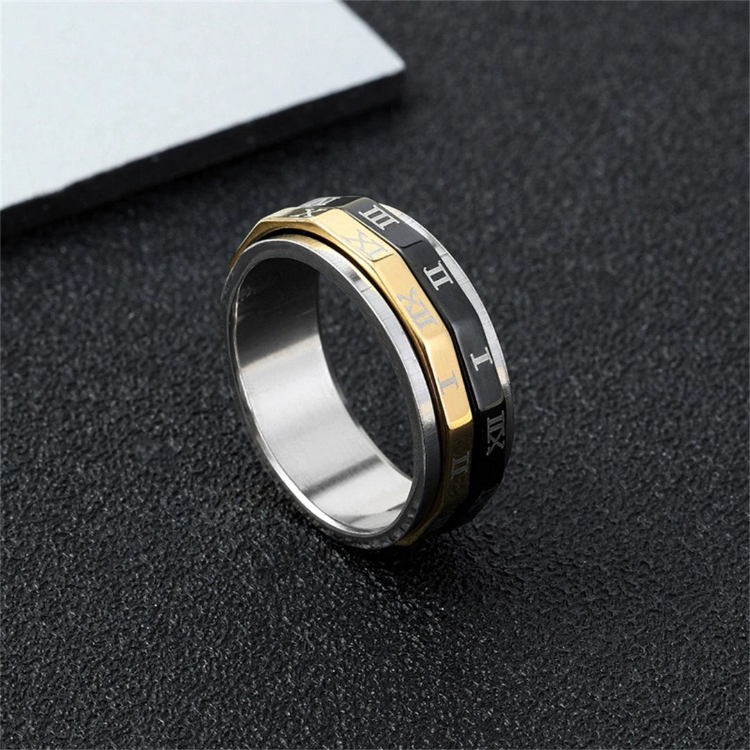 Roman Numeral Rotating Spinner Fidget Ring for Men