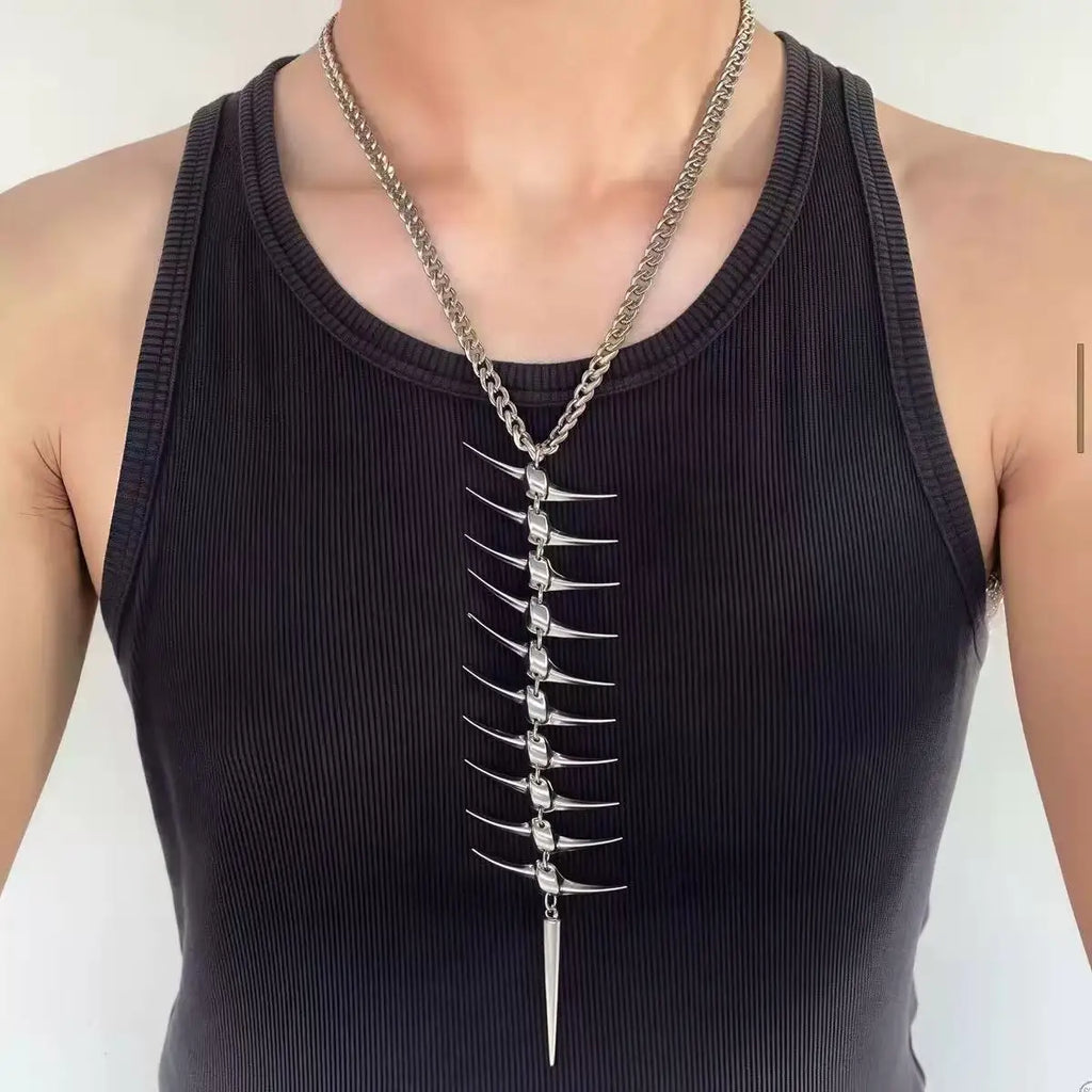 Gothic Y2K Spike Fishbone Waist Chain Necklace — Zinc Alloy